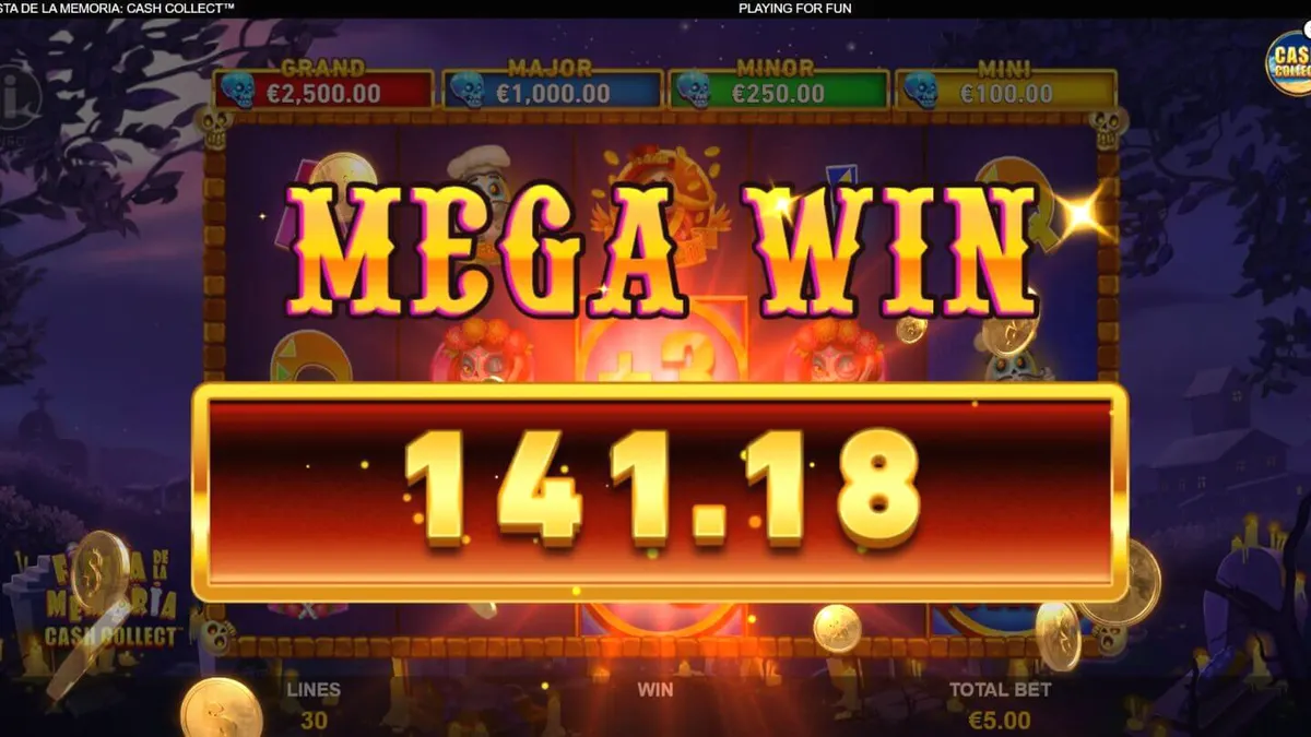 Tampilan visual neon yang cerah dari slot Fiesta de la Memoria Cash Collect